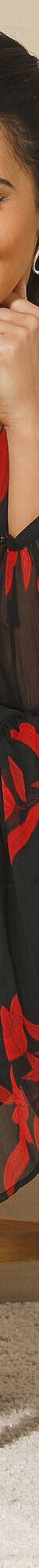 Robe longue volant, voile imprimé (noir / rouge) Robe longue volant, voile imprimé (noir / rouge)
